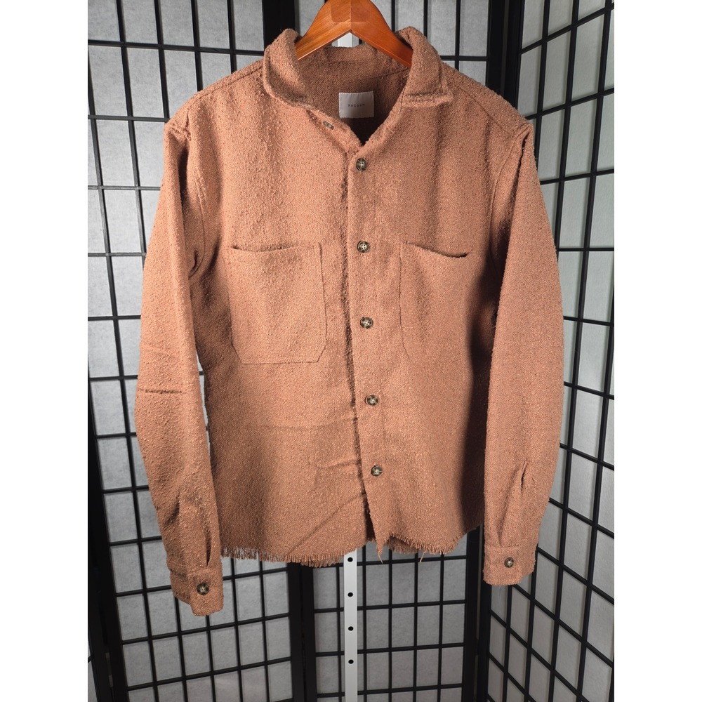 PacSun  Textured Boucle Button Down Shirt‎ Terracotta Brown Frayed Hem Size M